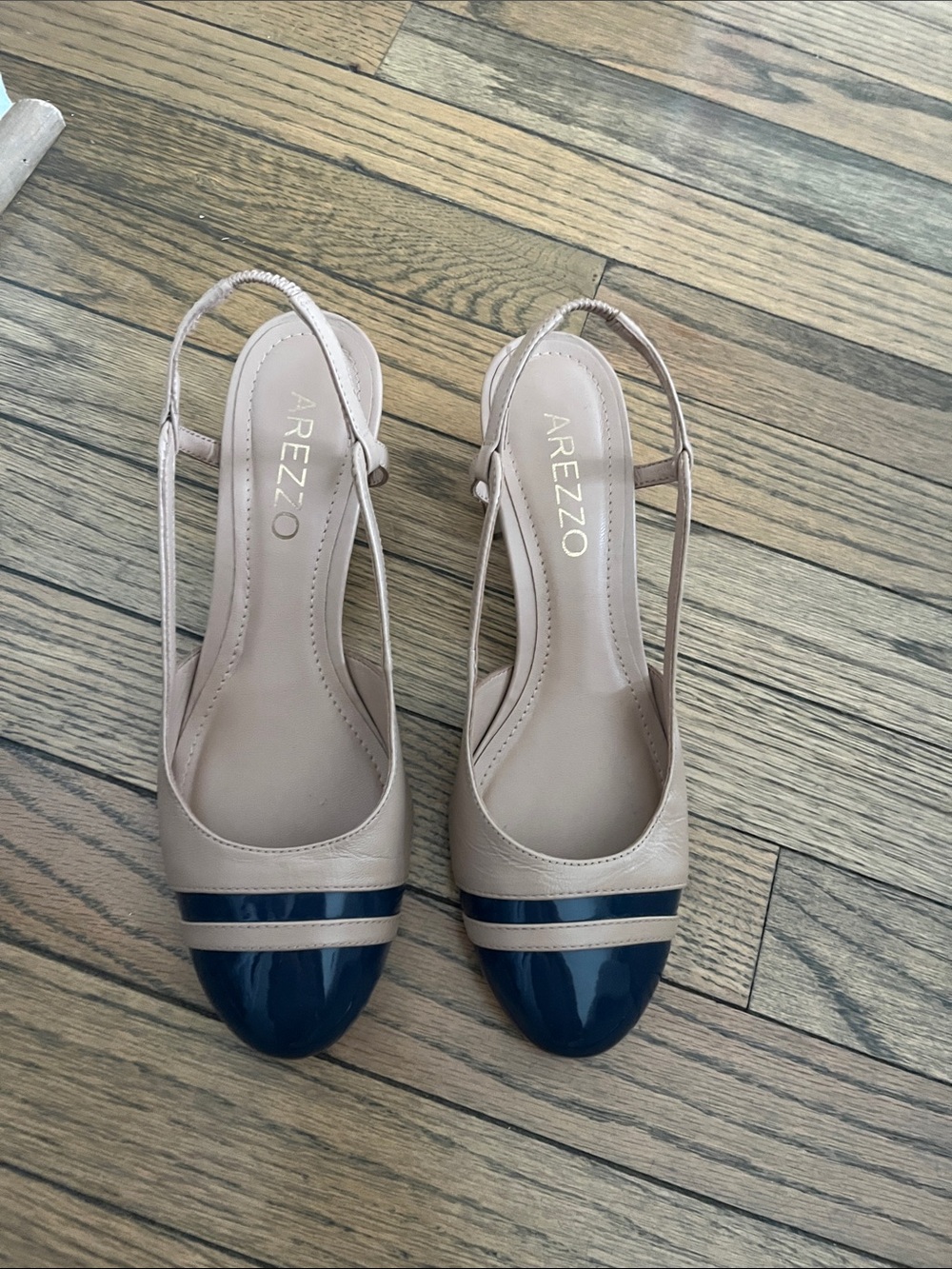 Beige & Navy Slingback Pumps